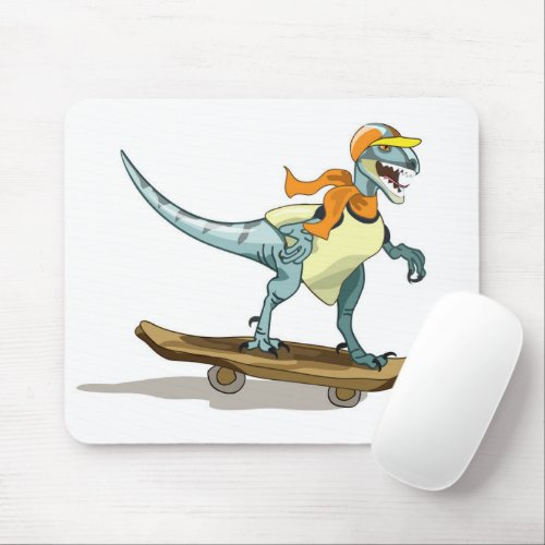 Illustration Of A Raptor Skateboarding Mouse Pad