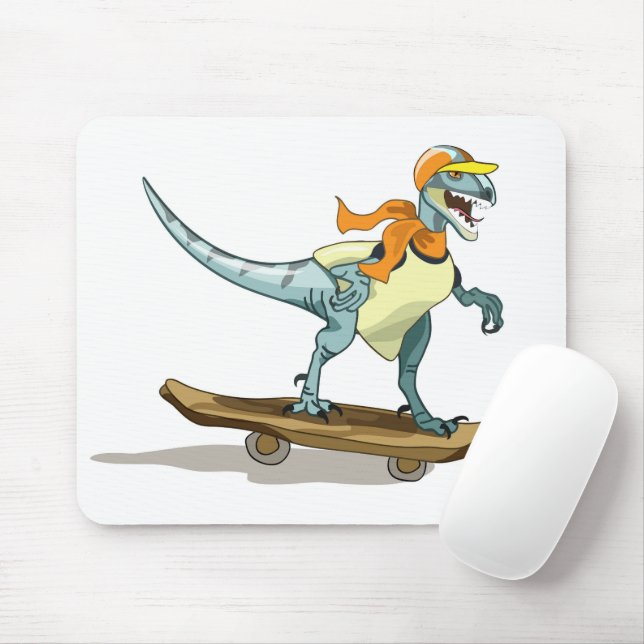 Illustration Of A Raptor Skateboarding. Mouse Pad (With Mouse)