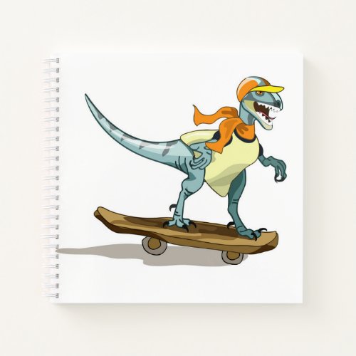 Illustration Of A Raptor Skateboarding Notebook