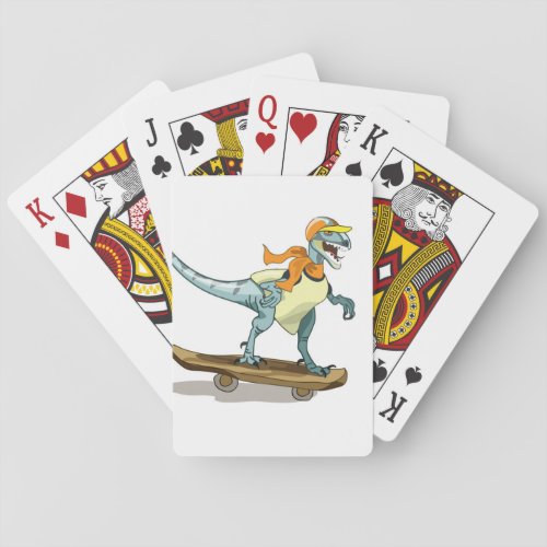 Illustration Of A Raptor Skateboarding Playing Cards