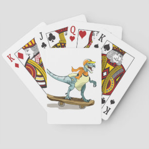 Illustration Of A Raptor Skateboarding. Poker Cards