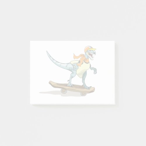 Illustration Of A Raptor Skateboarding Post_it Notes