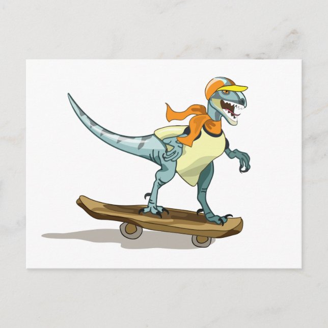 Illustration Of A Raptor Skateboarding. Postcard (Front)