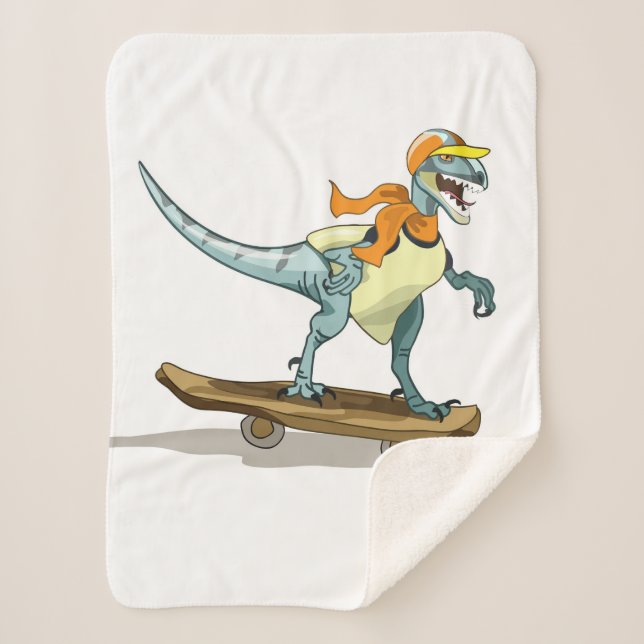 Illustration Of A Raptor Skateboarding. Sherpa Blanket (Front)