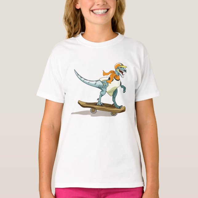 Illustration Of A Raptor Skateboarding. T-Shirt (Front)
