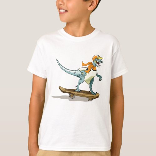 Illustration Of A Raptor Skateboarding T_Shirt