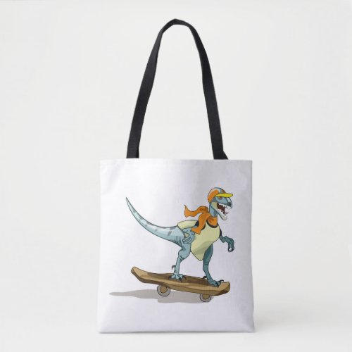 Illustration Of A Raptor Skateboarding Tote Bag