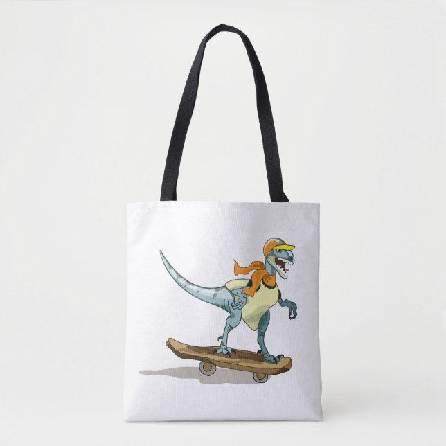 Illustration Of A Raptor Skateboarding. Tote Bag (Front)
