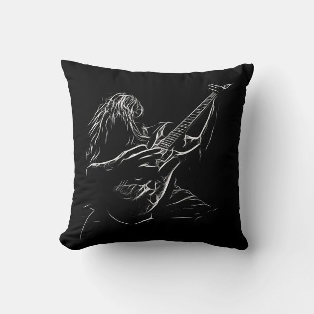 Illustration of a Rock Musician Throw Pillow (Front)
