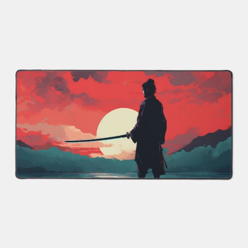 Illustration of a samurai sword with red sky desk mat