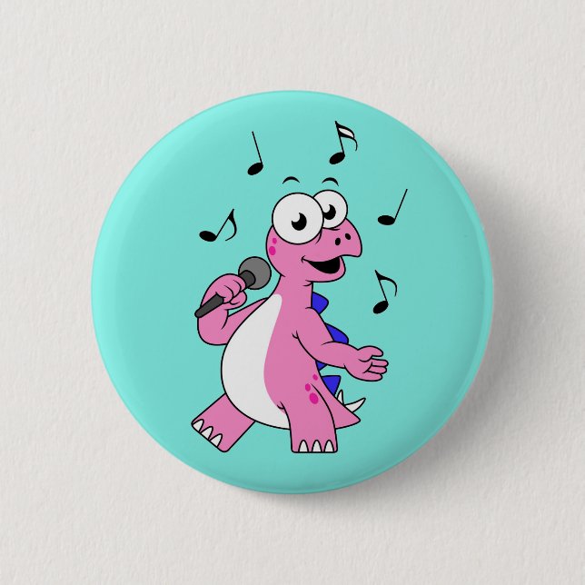 Illustration Of A Singing Stegosaurus. Button (Front)