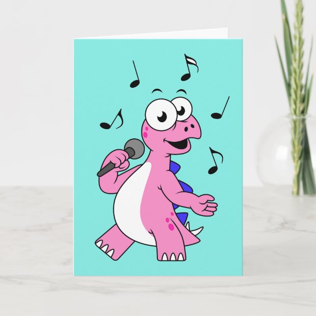 Illustration Of A Singing Stegosaurus. Card (Front)