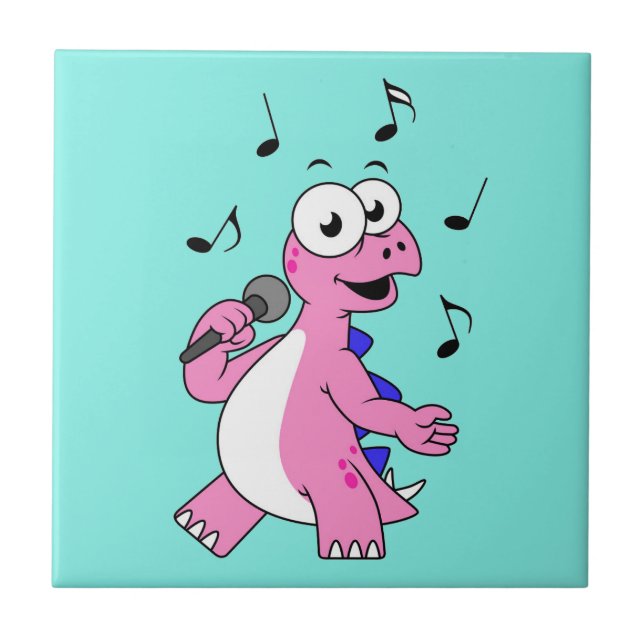 Illustration Of A Singing Stegosaurus. Ceramic Tile (Front)