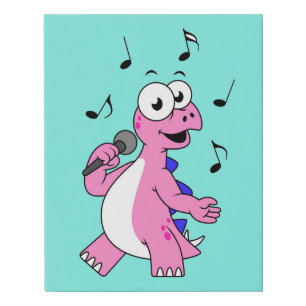 Illustration Of A Singing Stegosaurus. Faux Canvas Print