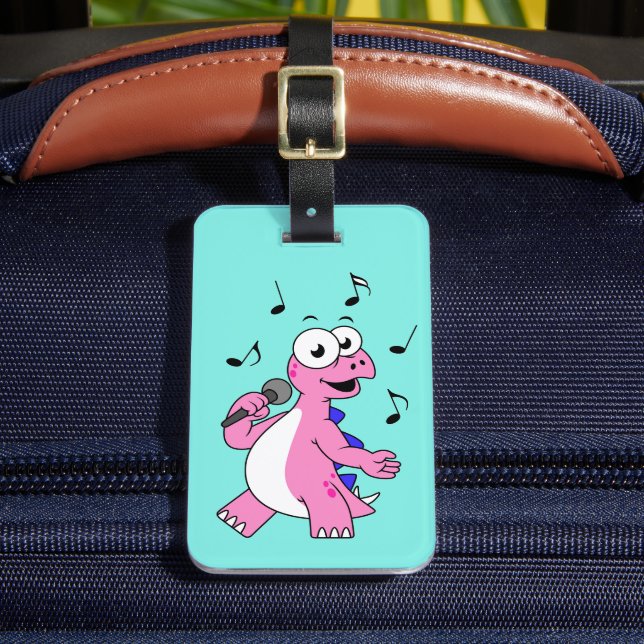 Illustration Of A Singing Stegosaurus. Luggage Tag (Front Insitu 2)