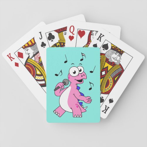 Illustration Of A Singing Stegosaurus Playing Cards