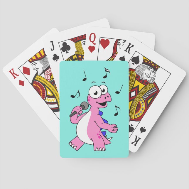 Illustration Of A Singing Stegosaurus. Poker Cards (Back)