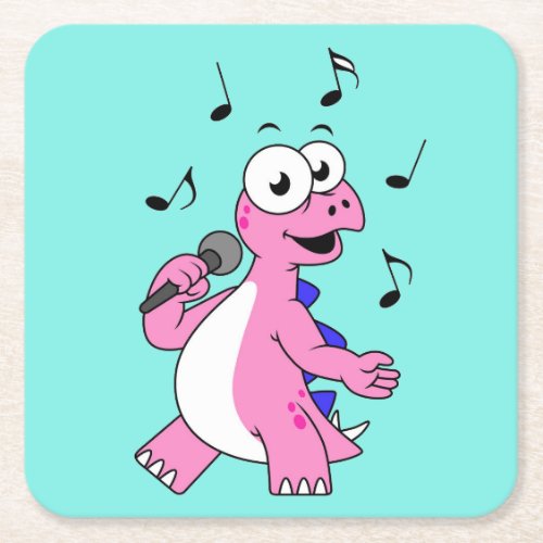 Illustration Of A Singing Stegosaurus Square Paper Coaster