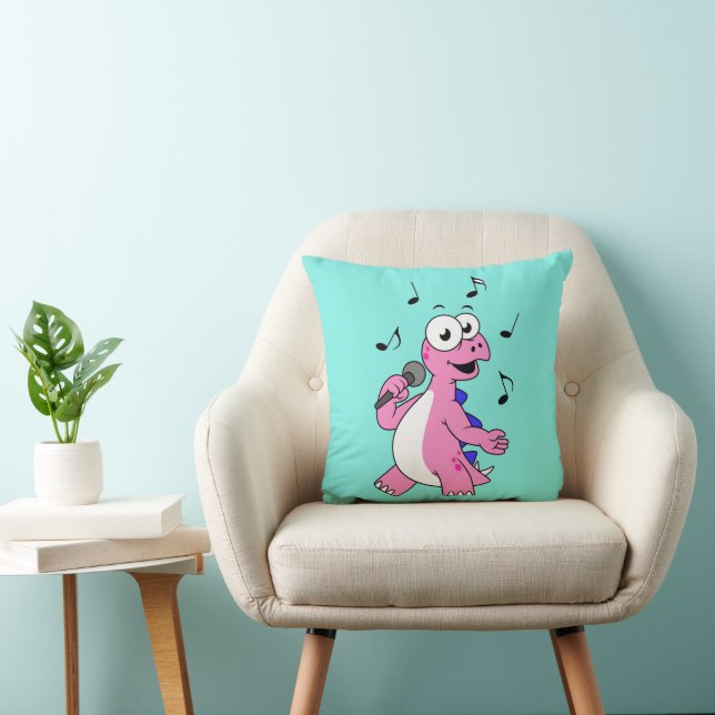 Illustration Of A Singing Stegosaurus. Throw Pillow (Chair)