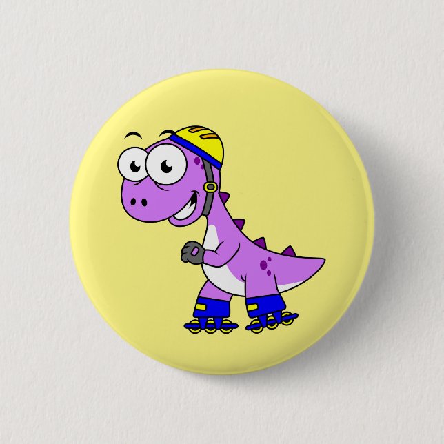 Illustration Of A Skating Tyrannosaurus Rex. Button (Front)