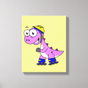 Illustration Of A Skating Tyrannosaurus Rex. Canvas Print