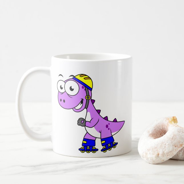 Illustration Of A Skating Tyrannosaurus Rex. Coffee Mug (With Donut)