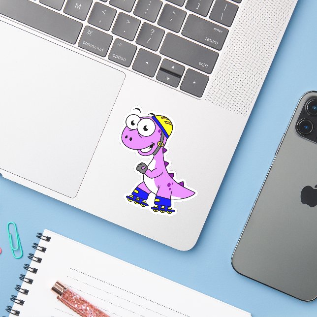 Illustration Of A Skating Tyrannosaurus Rex. Sticker (Laptop w/ iPhone)