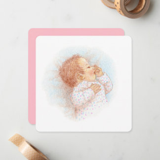 Illustration of a sleeping baby. note card
