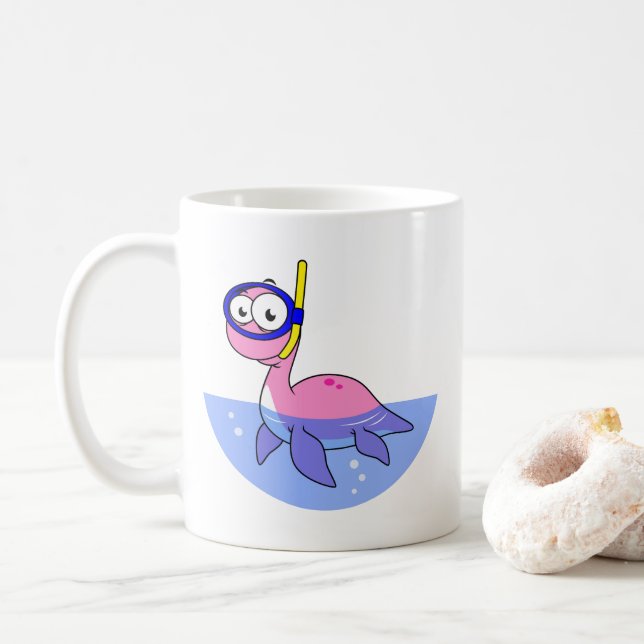 Illustration Of A Snorkeling Loch Ness Monster. Coffee Mug (With Donut)