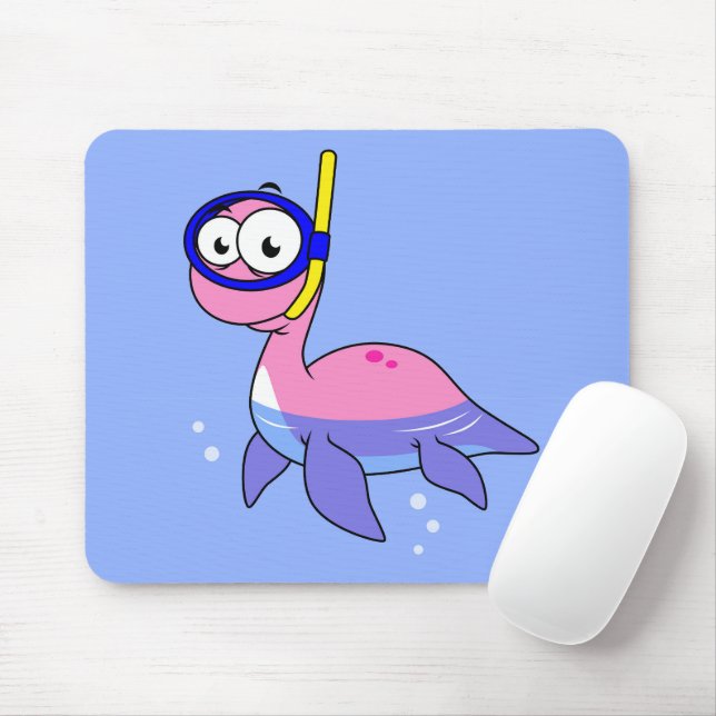 Illustration Of A Snorkeling Loch Ness Monster. Mouse Pad (With Mouse)