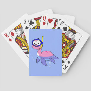 Illustration Of A Snorkeling Loch Ness Monster. Poker Cards