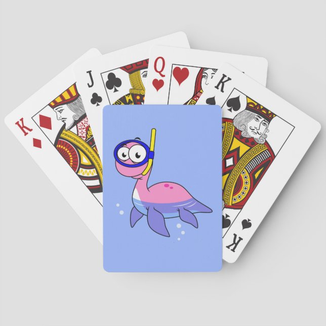 Illustration Of A Snorkeling Loch Ness Monster. Poker Cards (Back)
