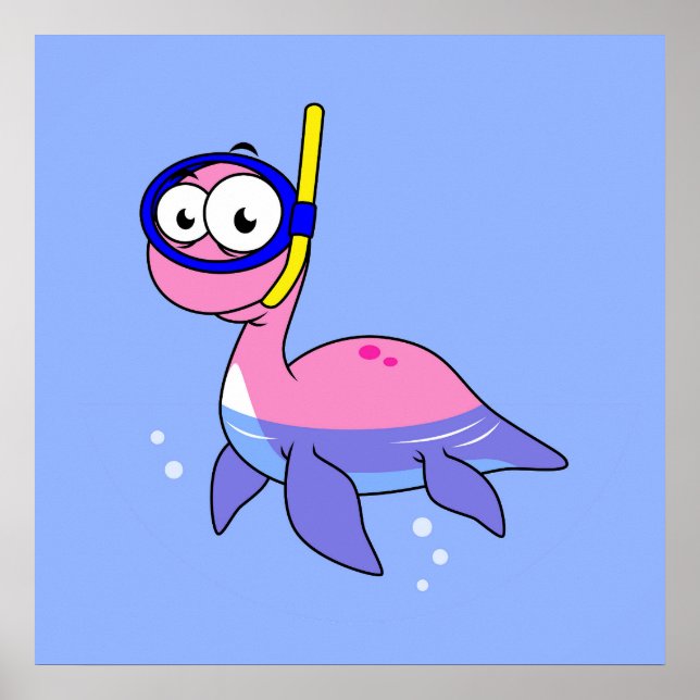 Illustration Of A Snorkeling Loch Ness Monster. Poster (Front)