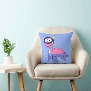 Illustration Of A Snorkeling Loch Ness Monster. Throw Pillow