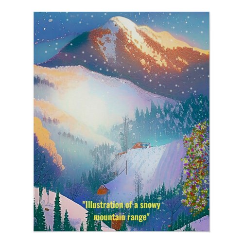 illustration of a snowy mountain range poster