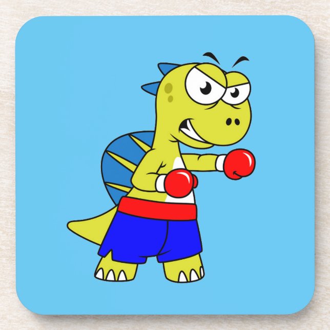 Illustration Of A Spinosaurus Boxing. Beverage Coaster (Front)