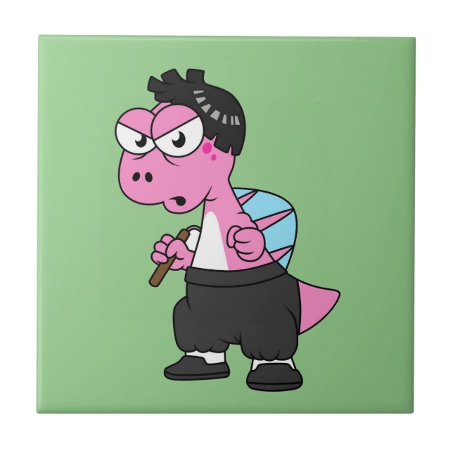 Illustration Of A Spinosaurus Bruce Lee. Ceramic Tile (Front)