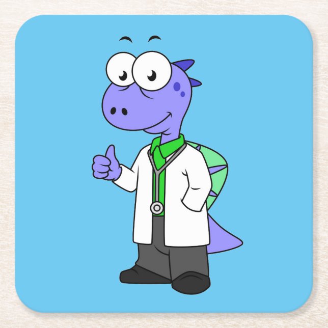 Illustration Of A Spinosaurus Doctor. Square Paper Coaster (Front)