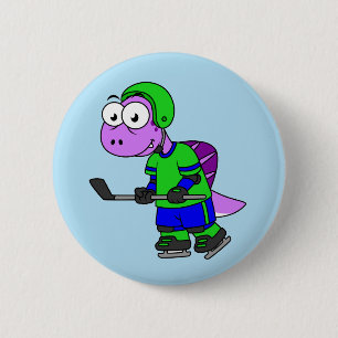 Illustration Of A Spinosaurus Hockey Player. Button