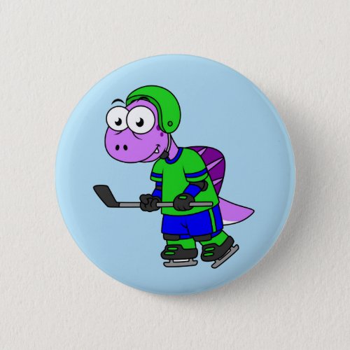 Illustration Of A Spinosaurus Hockey Player Button