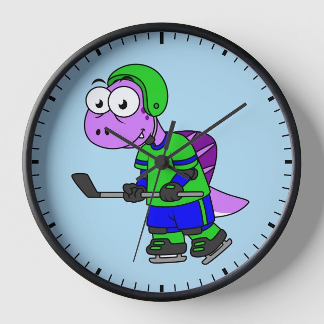 Illustration Of A Spinosaurus Hockey Player. Clock (Front)