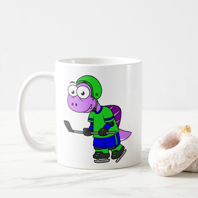 Illustration Of A Spinosaurus Hockey Player. Coffee Mug (With Donut)