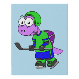 Illustration Of A Spinosaurus Hockey Player. Faux Canvas Print