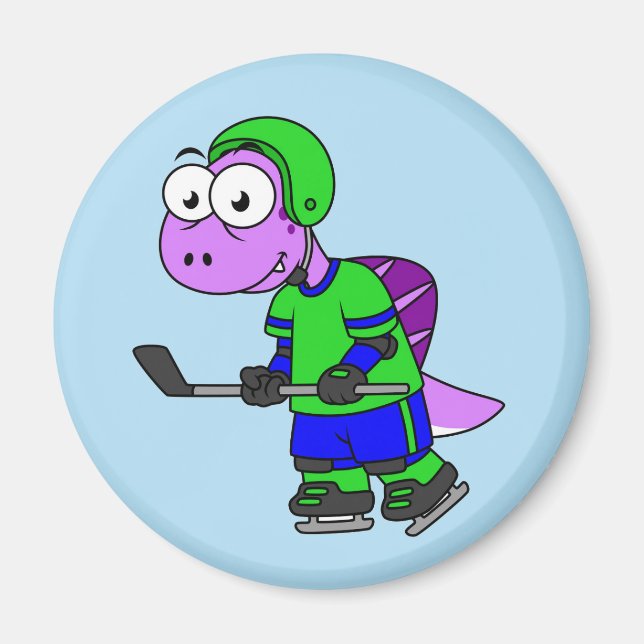 Illustration Of A Spinosaurus Hockey Player. Magnet (Front)