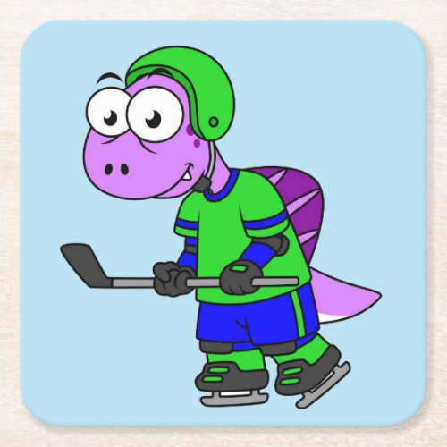 Illustration Of A Spinosaurus Hockey Player Square Paper Coaster