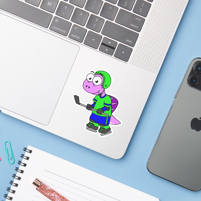 Illustration Of A Spinosaurus Hockey Player. Sticker (Laptop w/ iPhone)