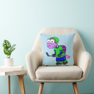 Illustration Of A Spinosaurus Hockey Player. Throw Pillow