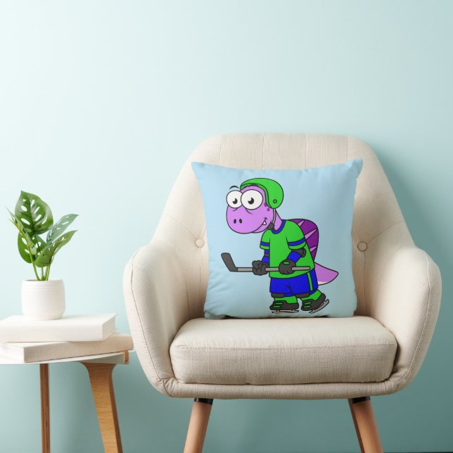 Illustration Of A Spinosaurus Hockey Player. Throw Pillow (Chair)