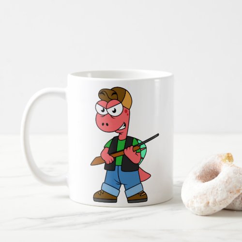 Illustration Of A Spinosaurus Hunter With Gun Coffee Mug