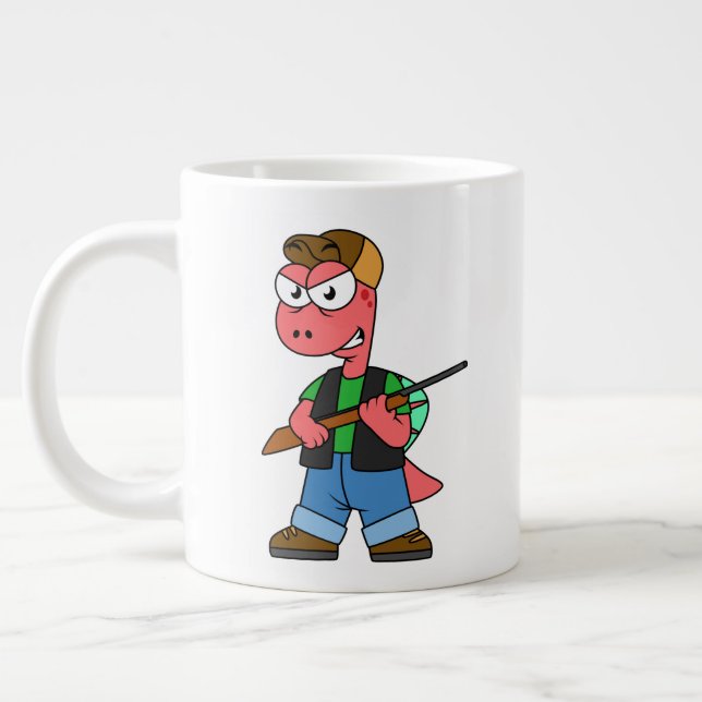 Illustration Of A Spinosaurus Hunter With Gun. Giant Coffee Mug (Left)